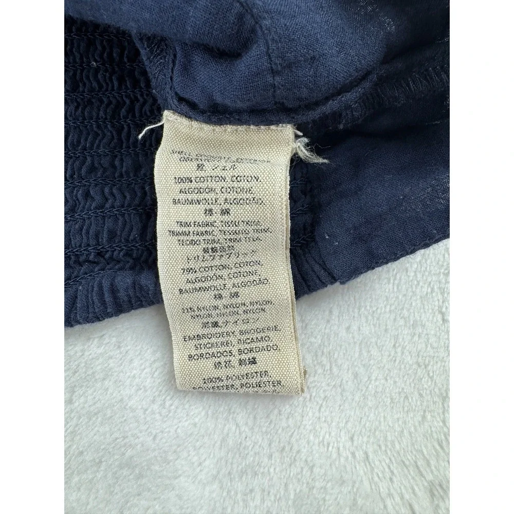 Free‎ People My Girl Floral Embroidered Blouse Women's Small Navy Cream Cropped